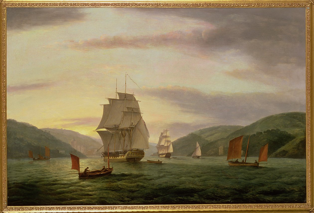 Egy fregatt, egy fuvaros és egy kereskedelmi hajó Dartmouth kikötőjében, 1808 alkotó: Thomas Luny