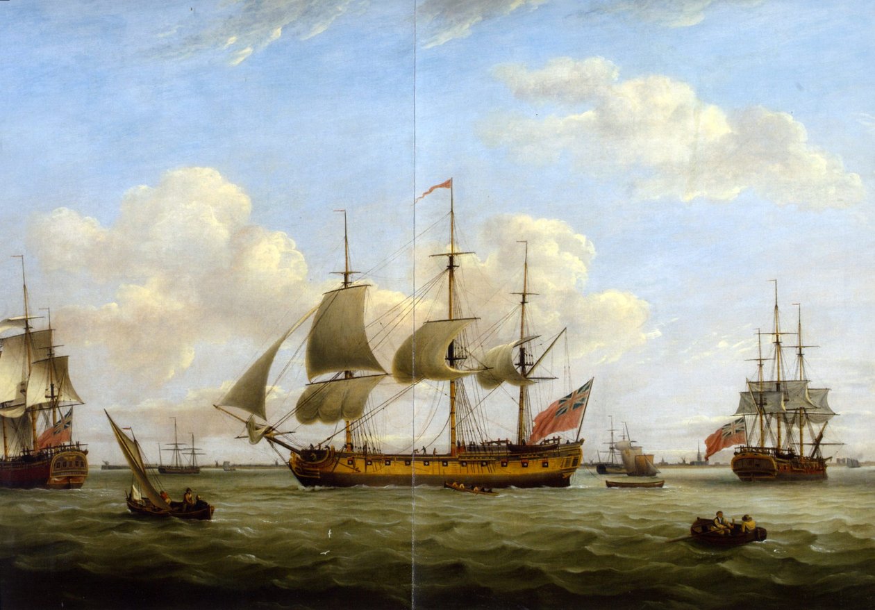 HMS Maria Anna-Earl of Chatham- Achilles-Thomas Luny alkotó: Thomas Luny