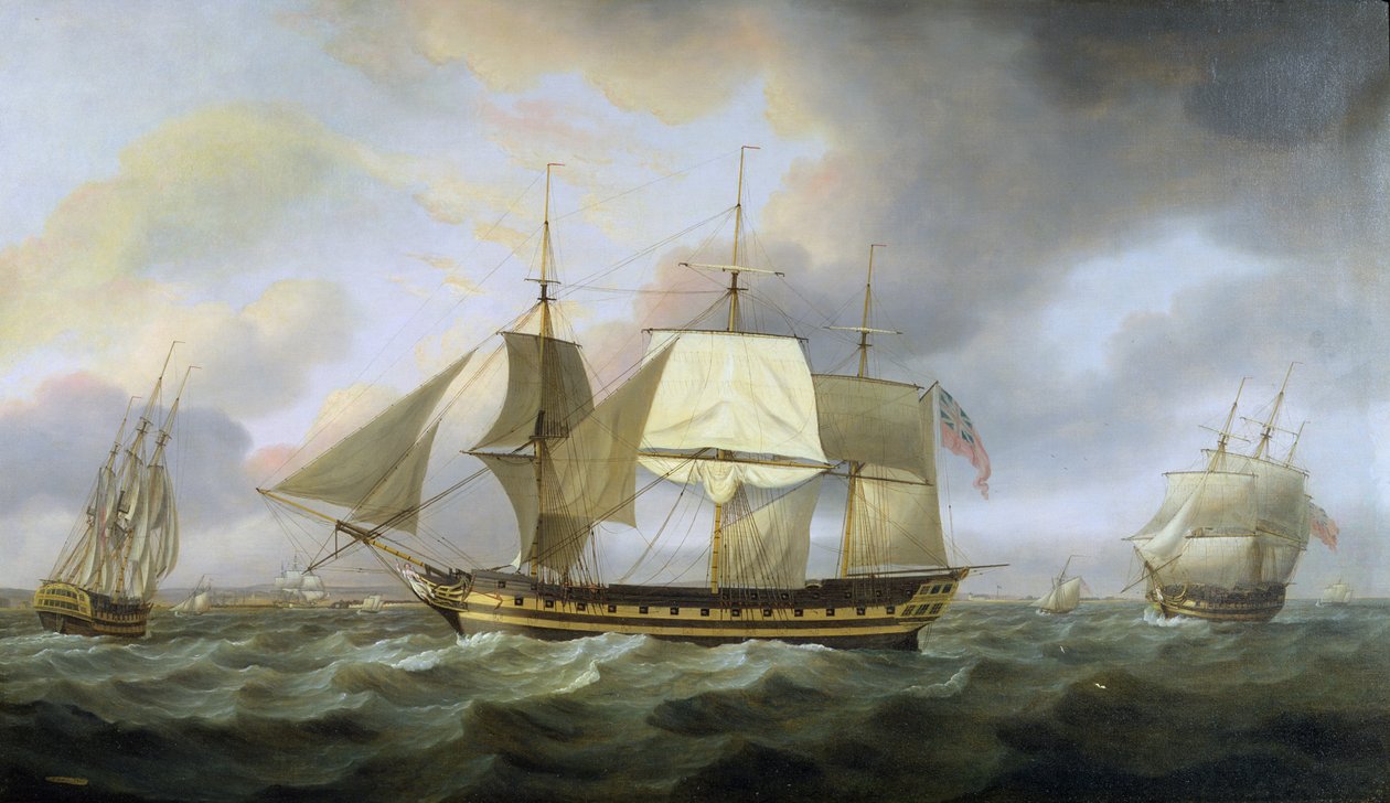 A tisztelt E.I. A társaság „Belvedere” hajója, Charles Christie kapitány, parancsnok, 1800 alkotó: Thomas Luny