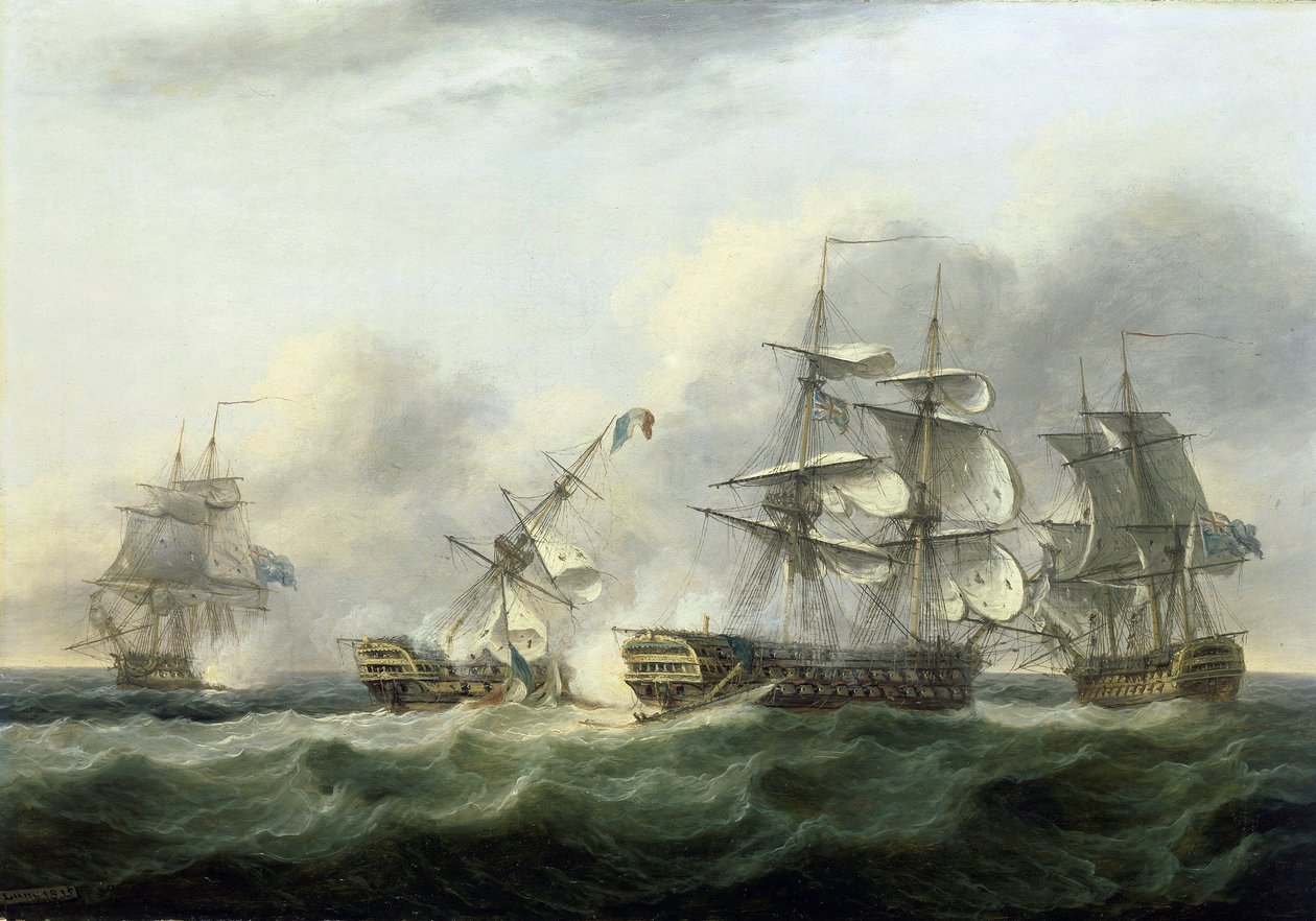 A "Guillaume Tell" francia hajó március 31-i elfogása. alkotó: Thomas Luny