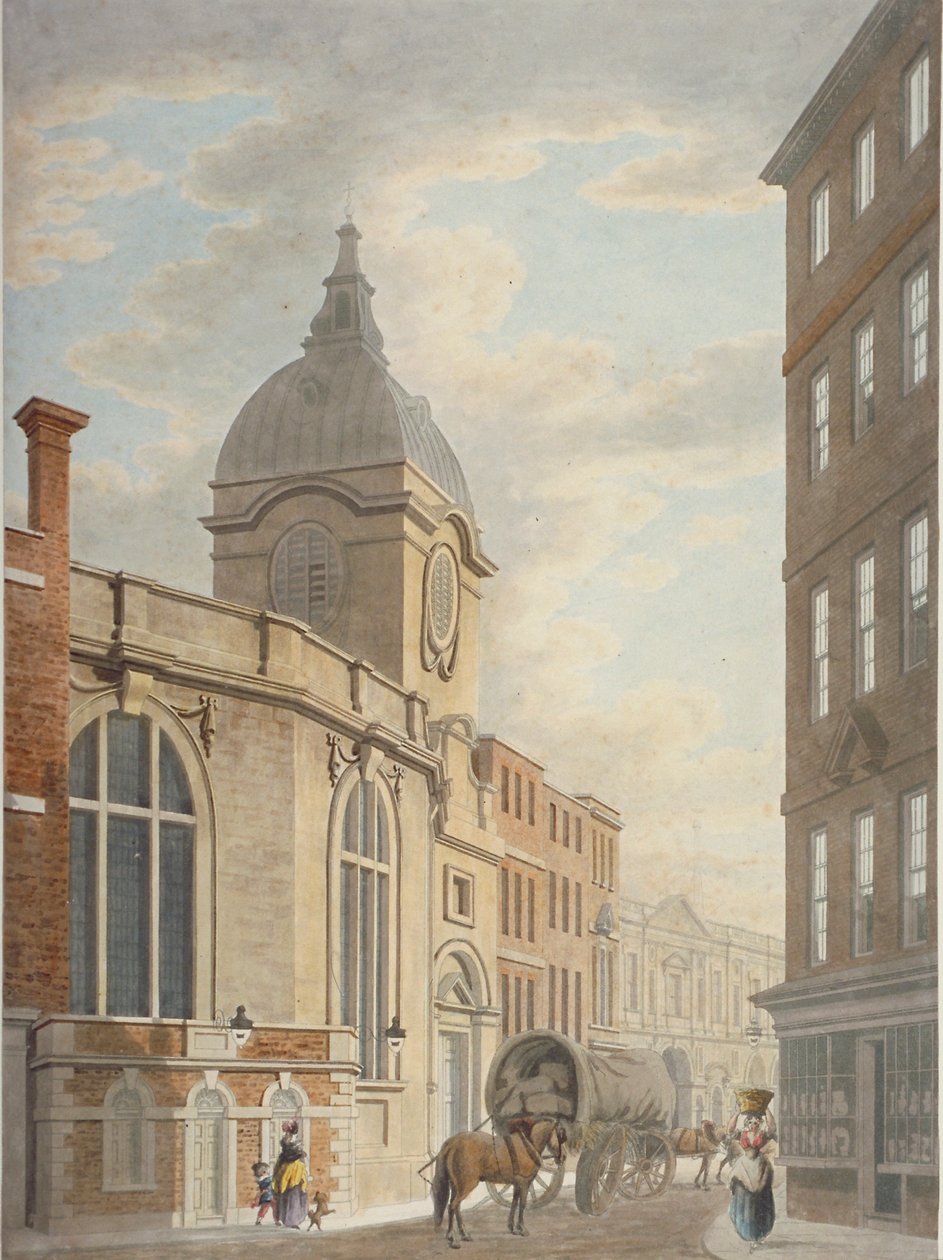 Szent Benet Fink templom, Threadneedle Street, London City, 1797 alkotó: Thomas Malton II