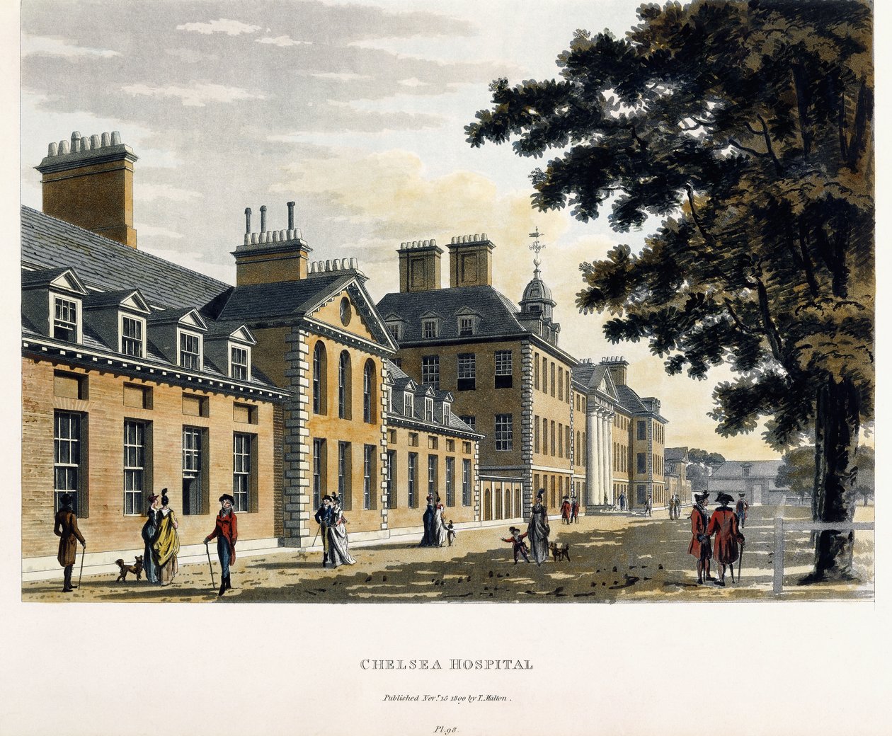 Chelsea Kórház, "A festői körút London városai és a Westminster Illustrated városain keresztül", 1792-1801 alkotó: Thomas Malton Jnr.