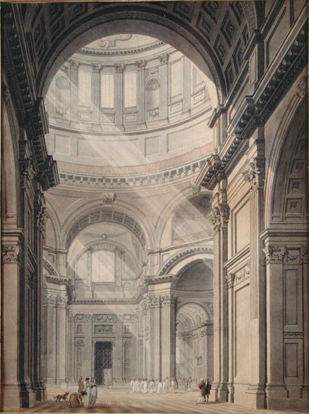 A Szent Pál-székesegyház belső kilátása az északi bejáratból (indiai tinta és mosás papíron) alkotó: Thomas Malton Jnr.