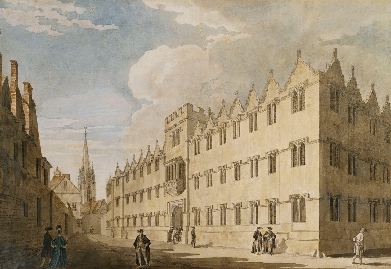 Oriel College, Oxford, a Szent Mária templommal a távolban, alkotó: Thomas Malton Jnr.