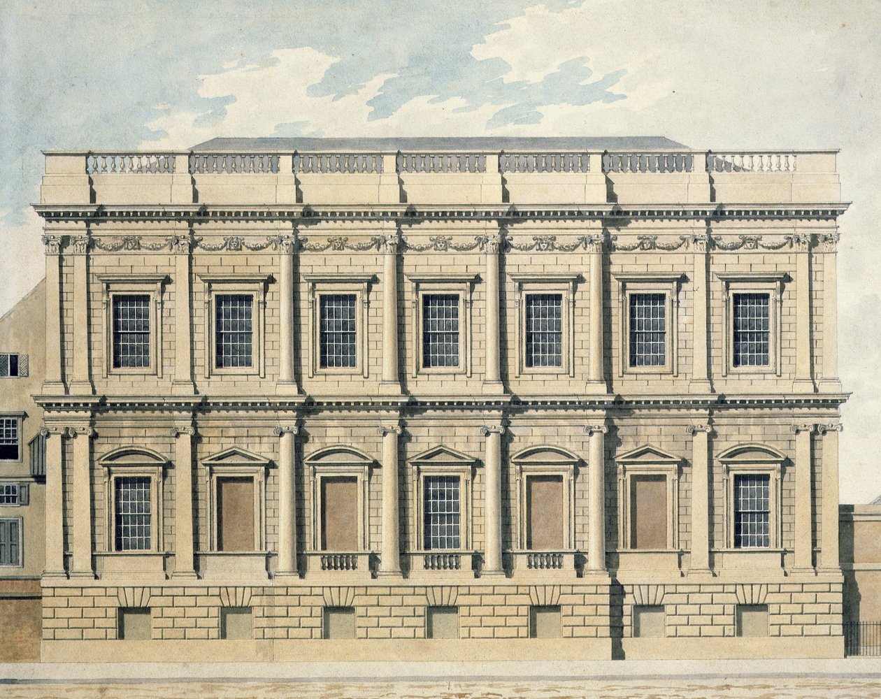 A Whitehallban lévő bankett-ház látképe, Westminster, 1790 körül alkotó: Thomas Malton Jnr.