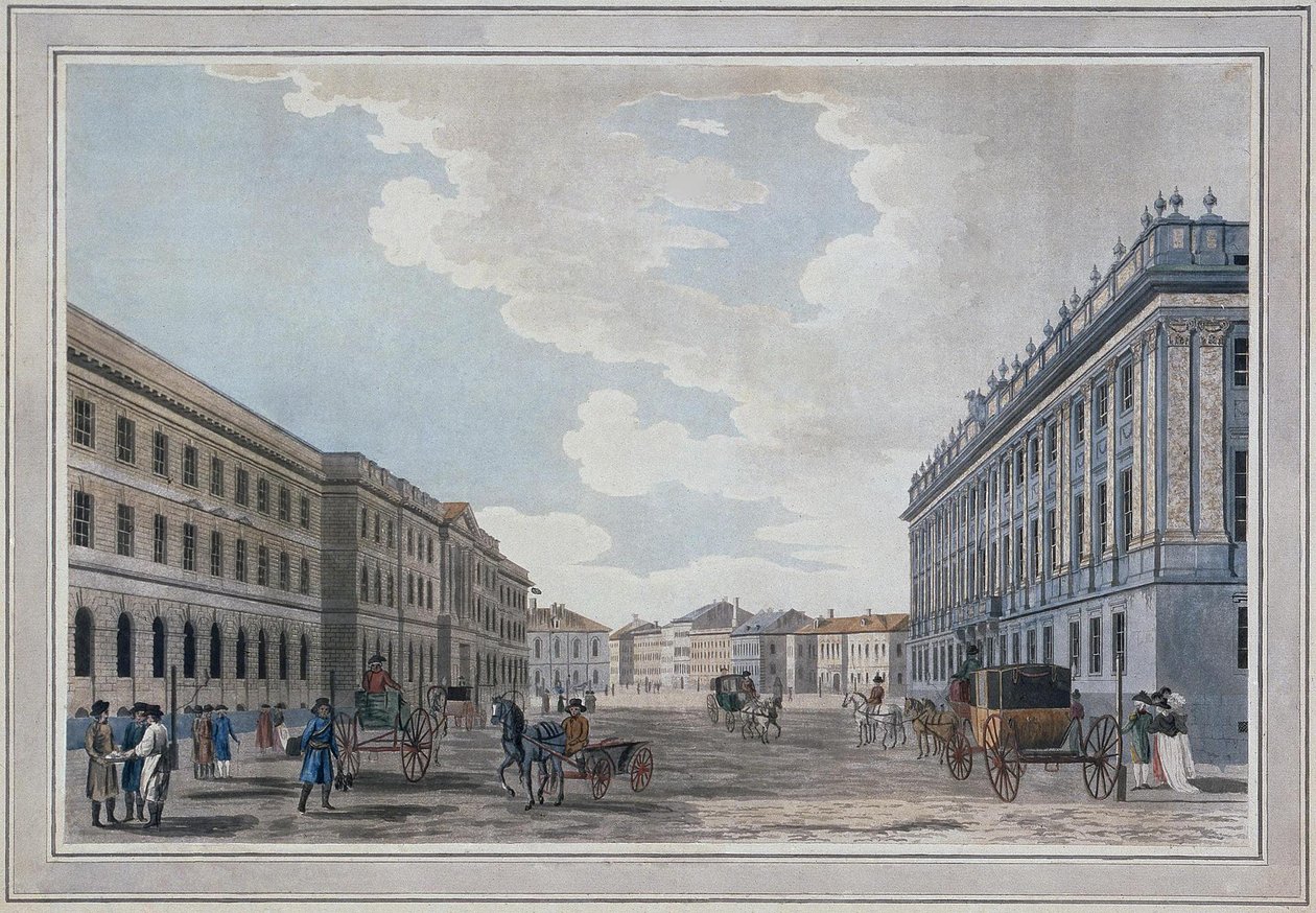 Kilátás a Millionnaya utcára és a Márványpalotára a Mars-mezőn keresztül, 1790 alkotó: Thomas Malton the Elder