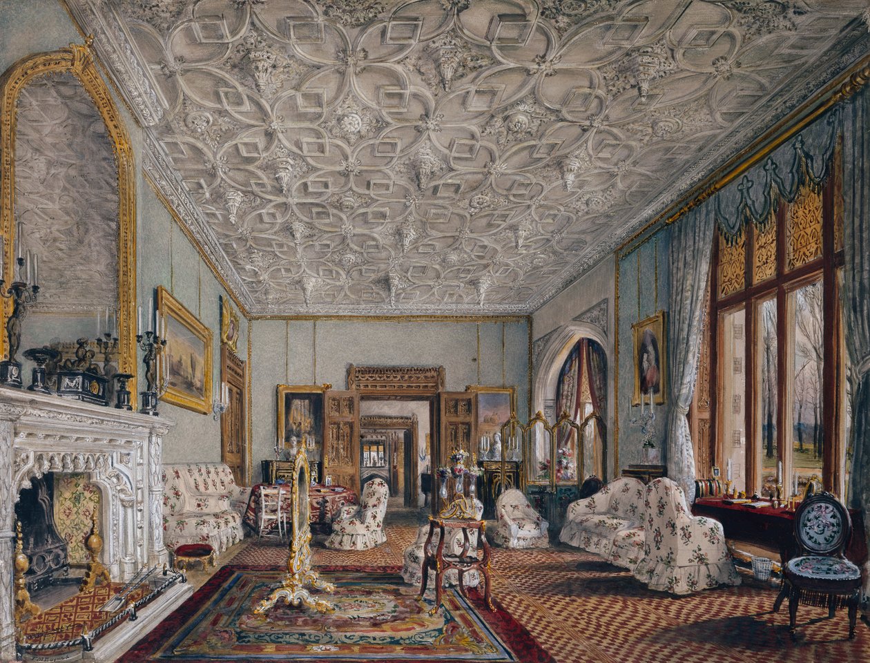 Szalon gótikus stílusban, 1850 körül (akvarell) alkotó: Thomas Mann Baynes