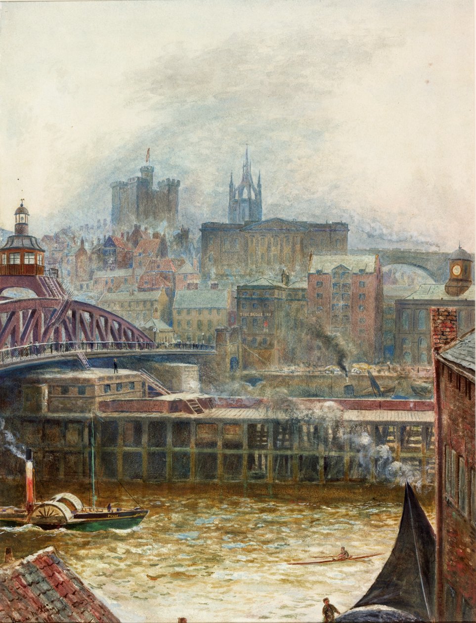 Newcastle kilátása Gateshead felől (testszín papíron (a fedélzetre ragasztva)) alkotó: Thomas Marie Madawaska Hemy