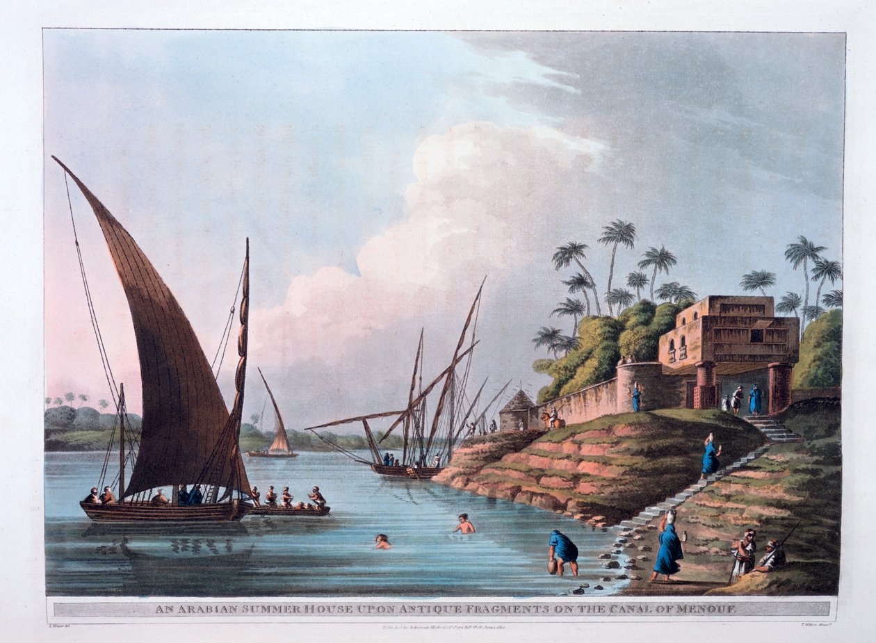 Arab nyári ház a Menouf-csatornánál, Egyiptom, 1801 alkotó: Thomas Milton