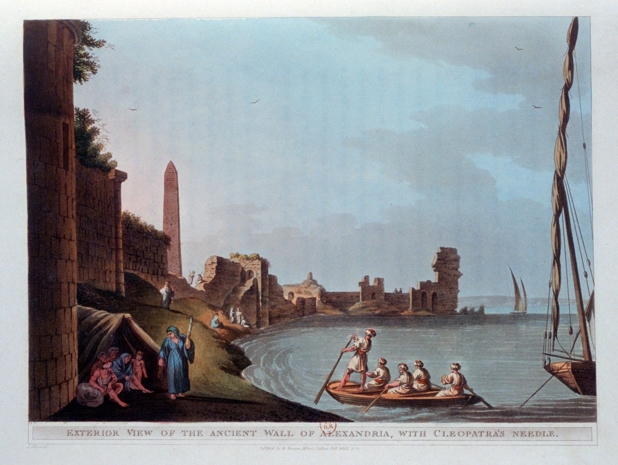 Alexandria ókori falának külső képe Kleopátras tűvel, 1802. alkotó: Thomas Milton