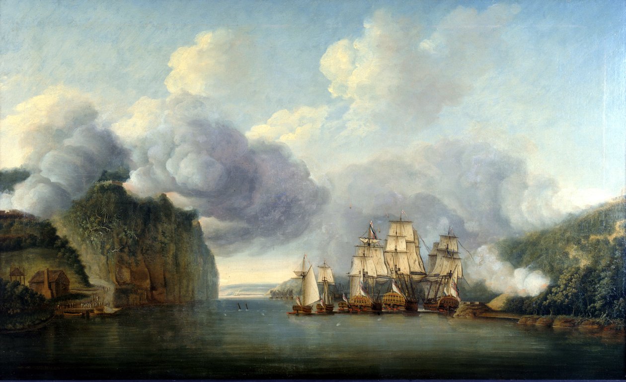 A Hudson folyó átkelésének kikényszerítése, 1776. október 9. alkotó: Thomas Mitchell