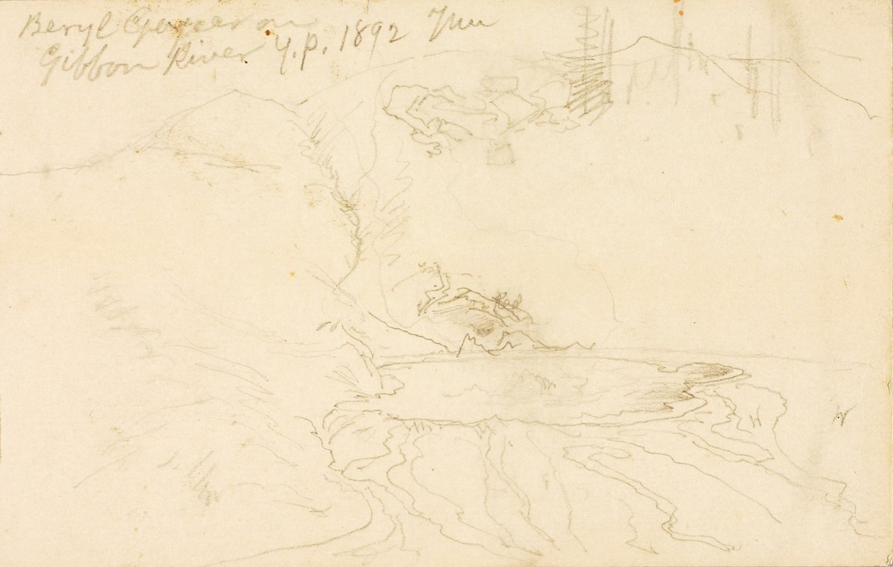 Beryl Gejzír a Gibbon folyón, Yellowstone Park alkotó: Thomas Moran