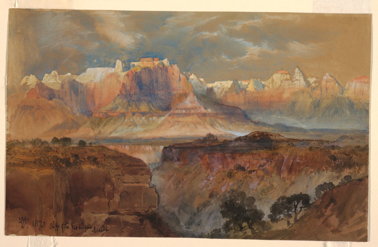 Rajz, A Rio Virgin sziklái, Dél-Utah, 1873 alkotó: Thomas Moran