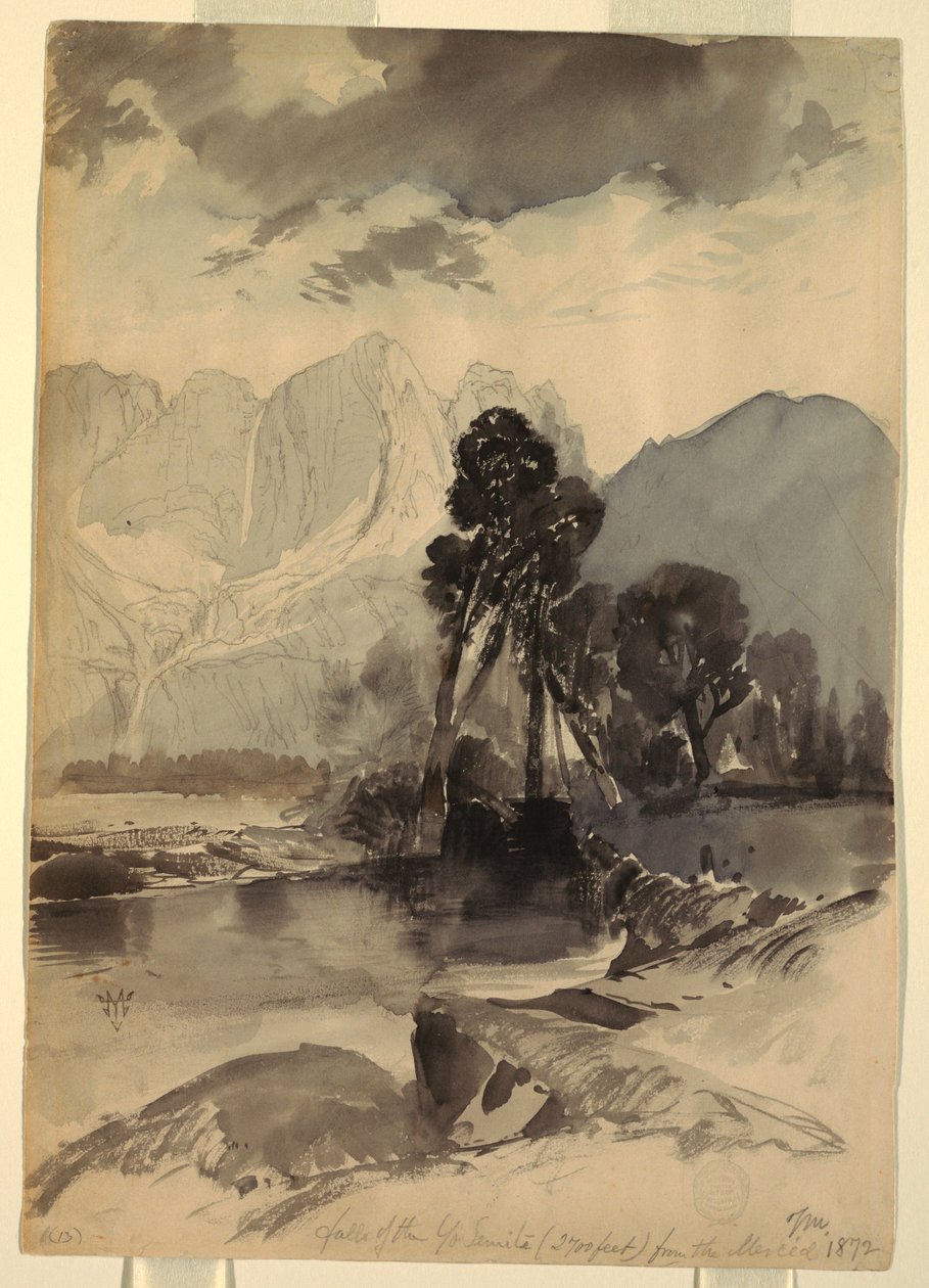 Rajz, Yosemite vízesése, 1872 alkotó: Thomas Moran