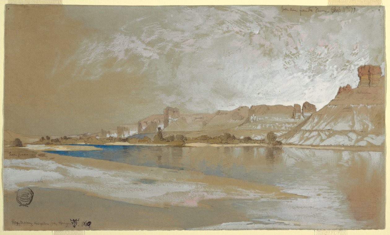 Rajz, Green River a komptól, Wyoming Terület, 1889. szeptember 11. alkotó: Thomas Moran