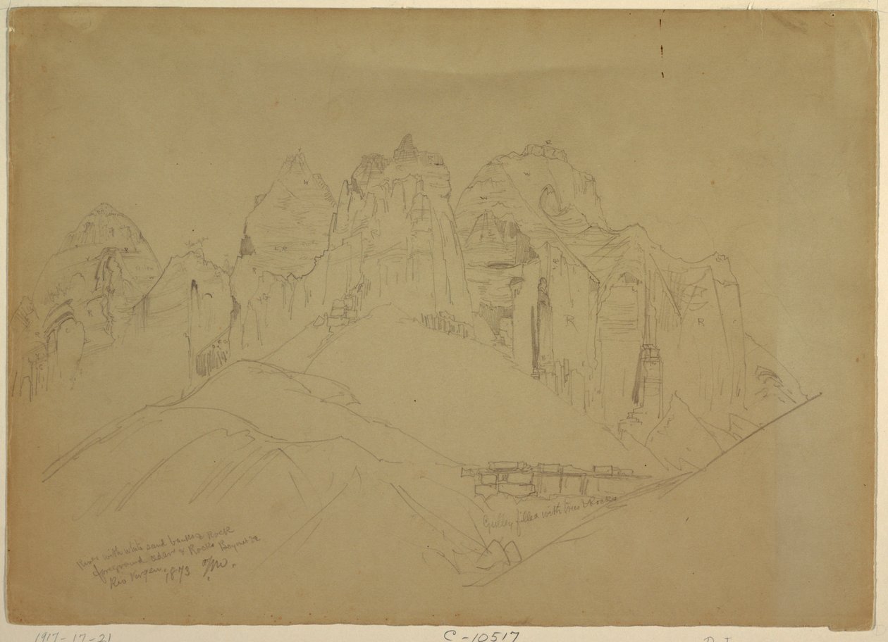 Rajz, Rio Virgin folyó nagy sziklaalakzatokkal, 1873 alkotó: Thomas Moran