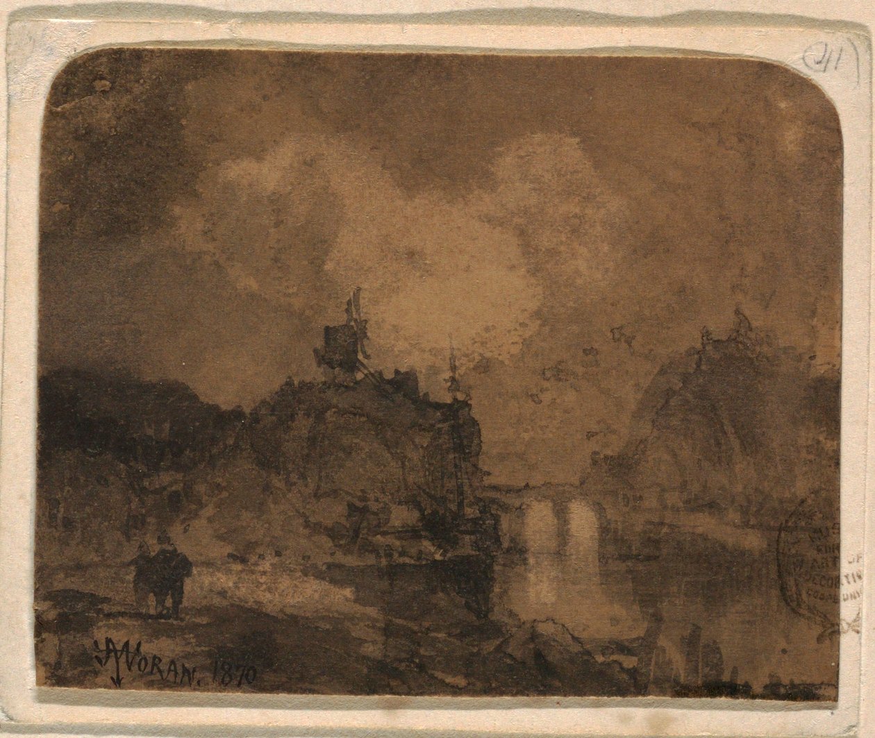Rajz, Folyójelenet, Grand Canyon, Colorado, 1870 alkotó: Thomas Moran