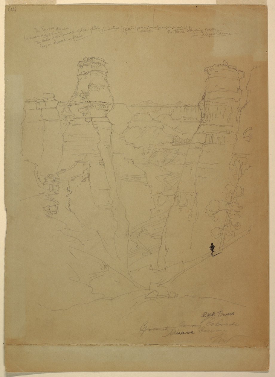 Rajz, Sziklatornyok a Muave [Muav] kanyonban, Colorado, 1873 alkotó: Thomas Moran