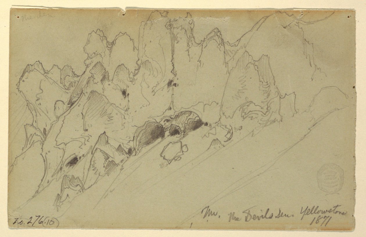 Rajz, Az ördög barlangja, Yellowstone, 1871 alkotó: Thomas Moran