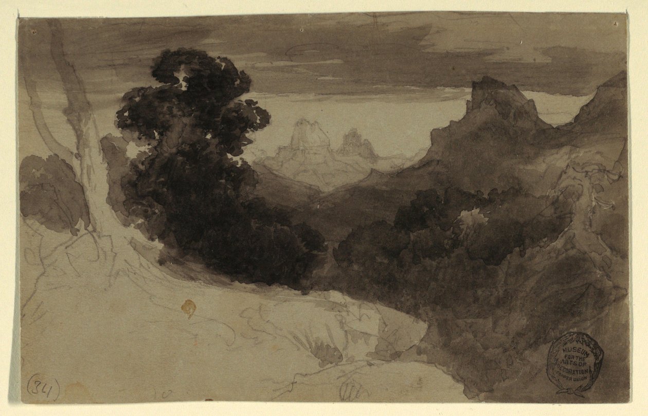 Rajz, A Tetonok látképe, Wyoming, 1874 alkotó: Thomas Moran