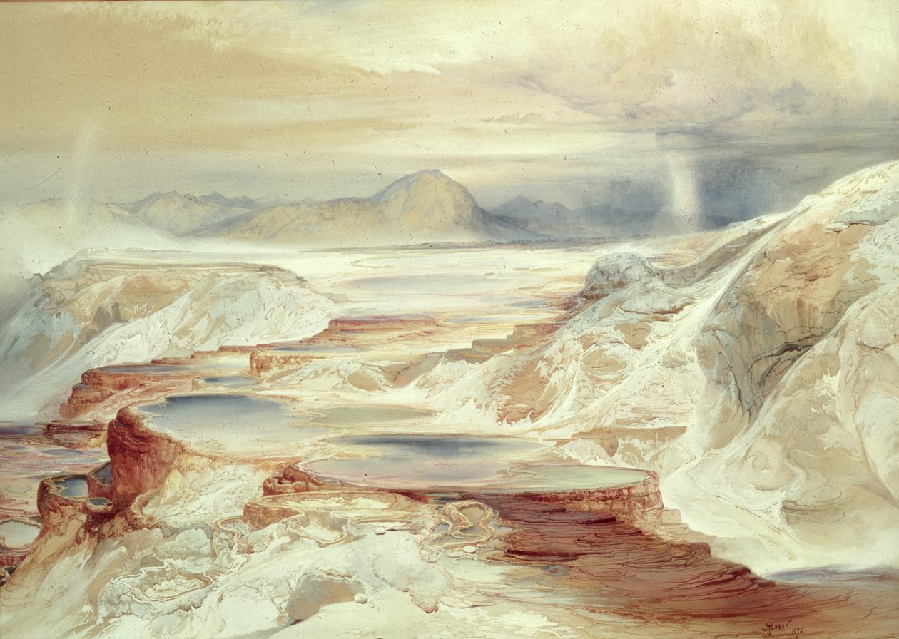 A Gardiner folyó meleg forrásai, Yellowstone, 1872 alkotó: Thomas Moran