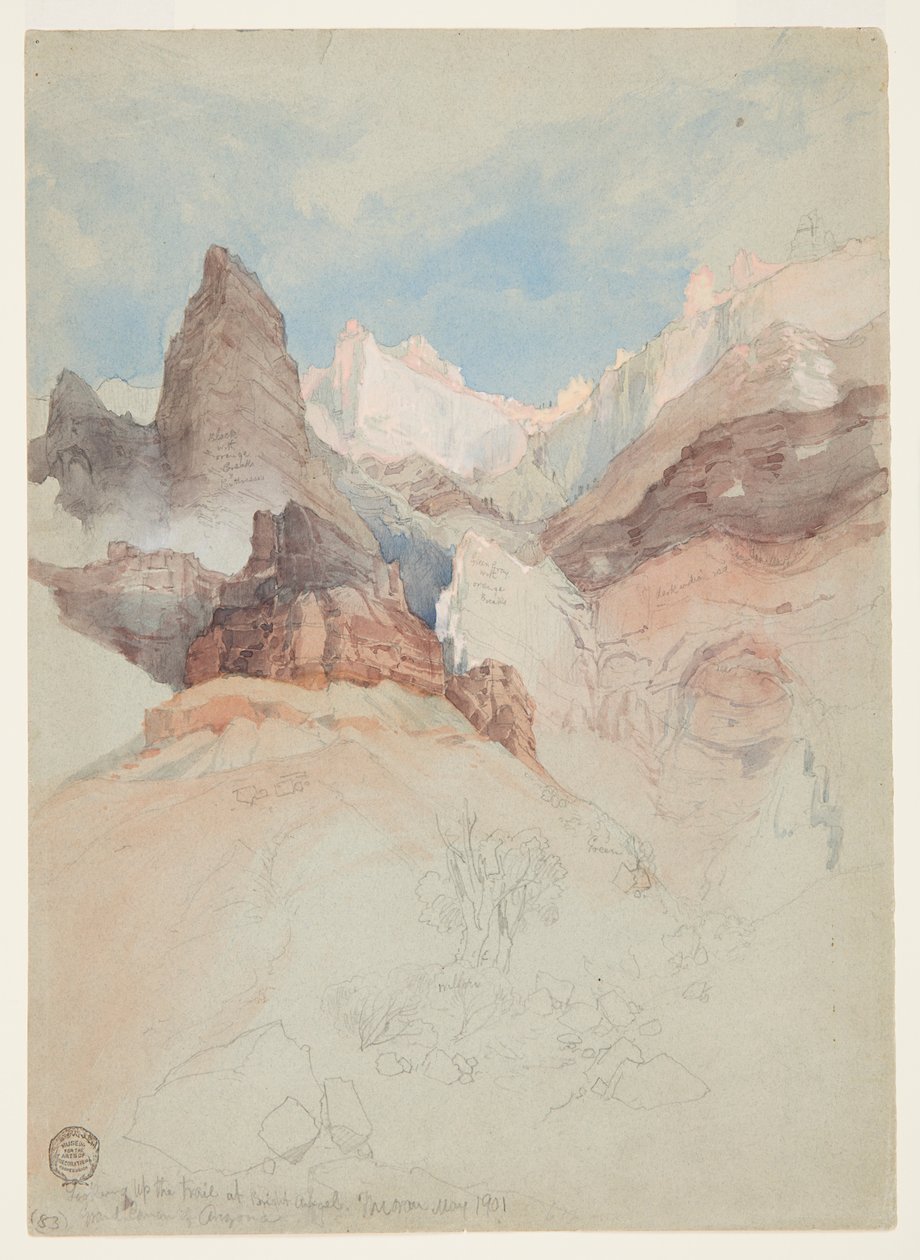 Felnéz a nyomra Bright Angelnél, Grand Canyonban, Arizonában alkotó: Thomas Moran
