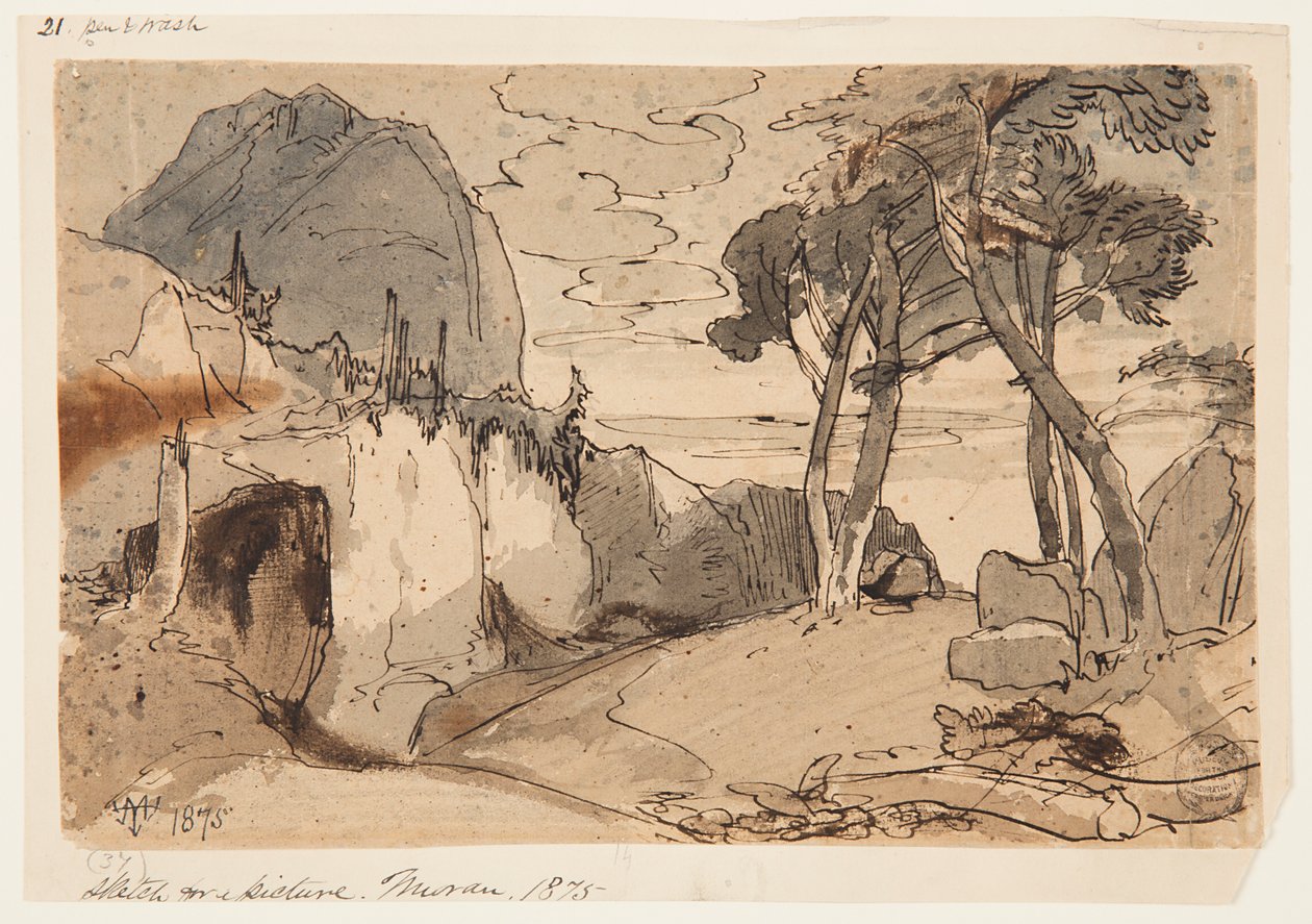 Út a hegyi tájon alkotó: Thomas Moran