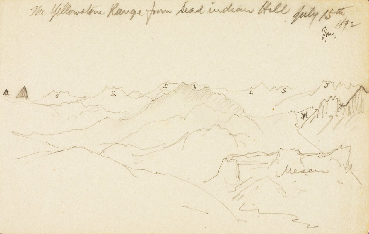 A Yellowstone-hegység a Dead Indian Hillről alkotó: Thomas Moran