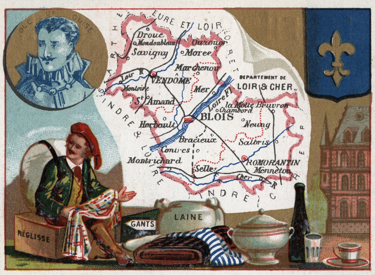 Loir-et-Cher, Centre, Franciaország. Liquisse, kesztyű és gyapjú. Sorozat a francia megyékről. , 1920 körül (kromo) alkotó: Thomas & Mortimer John Hamilton (1741-79) Jones