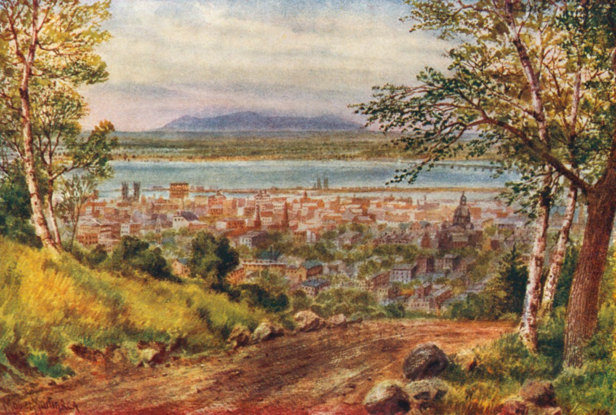Montreal, a valódi Szent Lőrinc-hegy a hegyről (színes litográfia) alkotó: Thomas Mower Martin