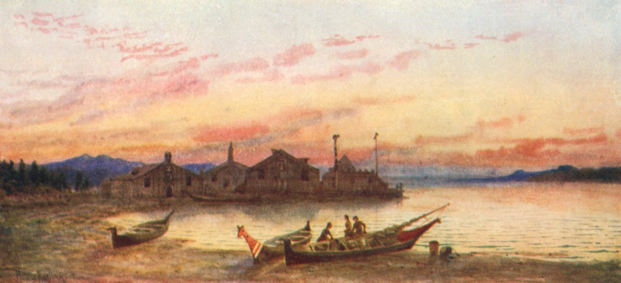 Siwash Village, Csendes-óceáni partvidék (színes litográfia) alkotó: Thomas Mower Martin