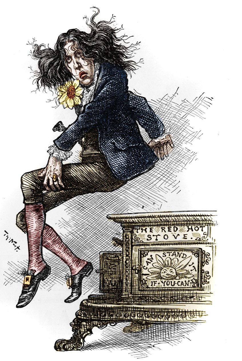 Oscar Wilde (1854-1900) rajzfilmje, dandybe öltözött, 1882-es egyesült államokbeli útja során készült. Thomas Nast (1840-1902) rajza a "" Harper