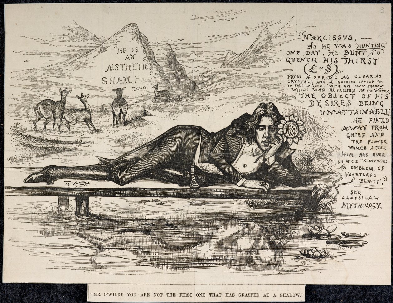 Oscar Wilde, mint Nárcisz (felirattal) (metszet) alkotó: Thomas Nast