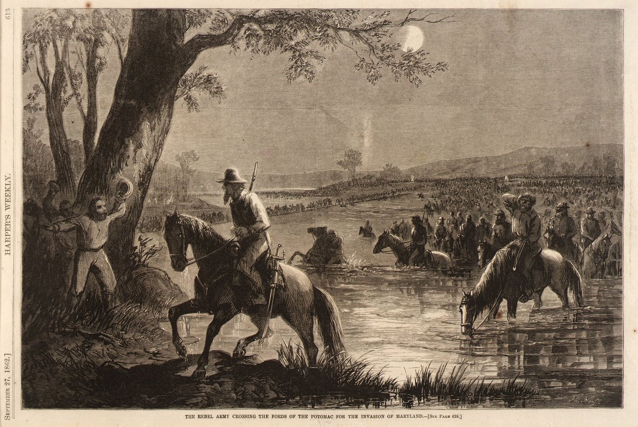 A lázadó hadsereg átkel a Potomac folyón Maryland lerohanására, a Harper