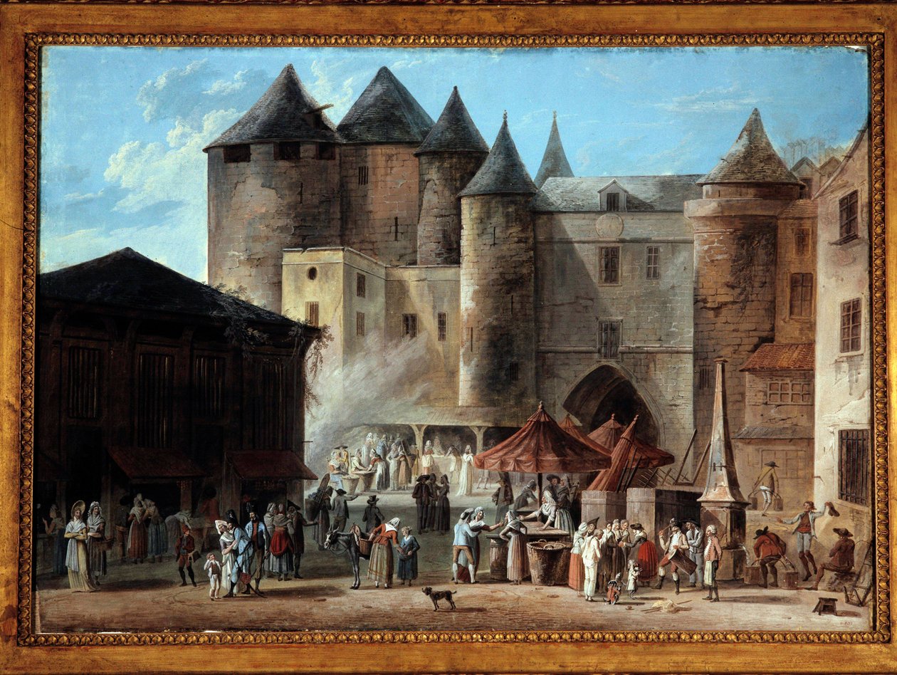 Place du Grand Chatelet a párizsi utcai jelenetben a francia forradalom idején. Thomas Naudet (1778-1810) festménye alkotó: Thomas Naudet
