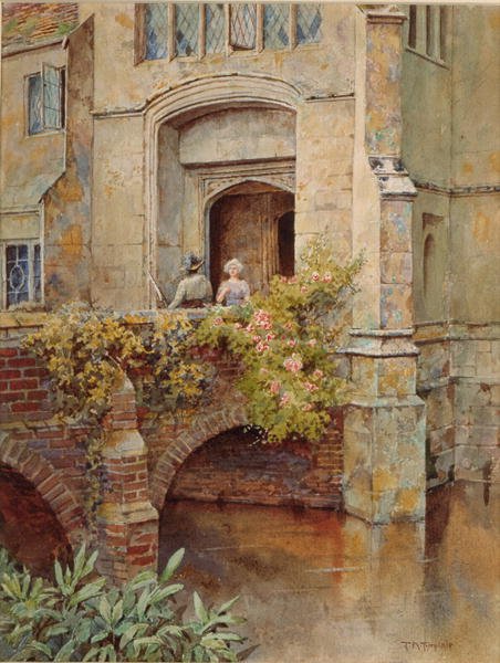 A hídon a Baddesley Clinton Hallban (akvarell papíron) alkotó: Thomas Nicholson Tyndale