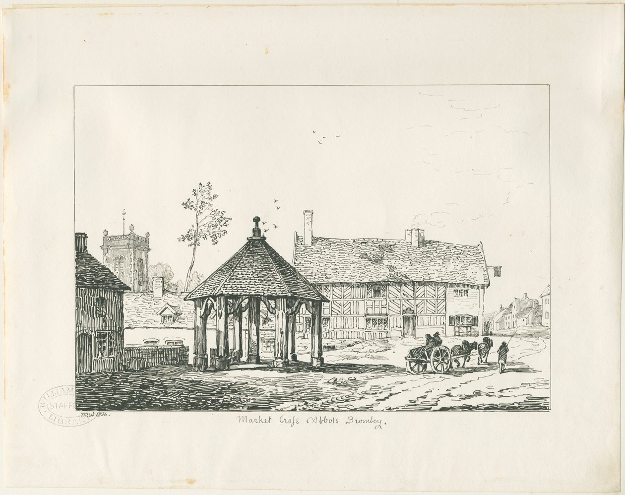 Abbots Bromley – Tudor Market Cross and House: toll- és tusrajz alkotó: Thomas Peploe Wood