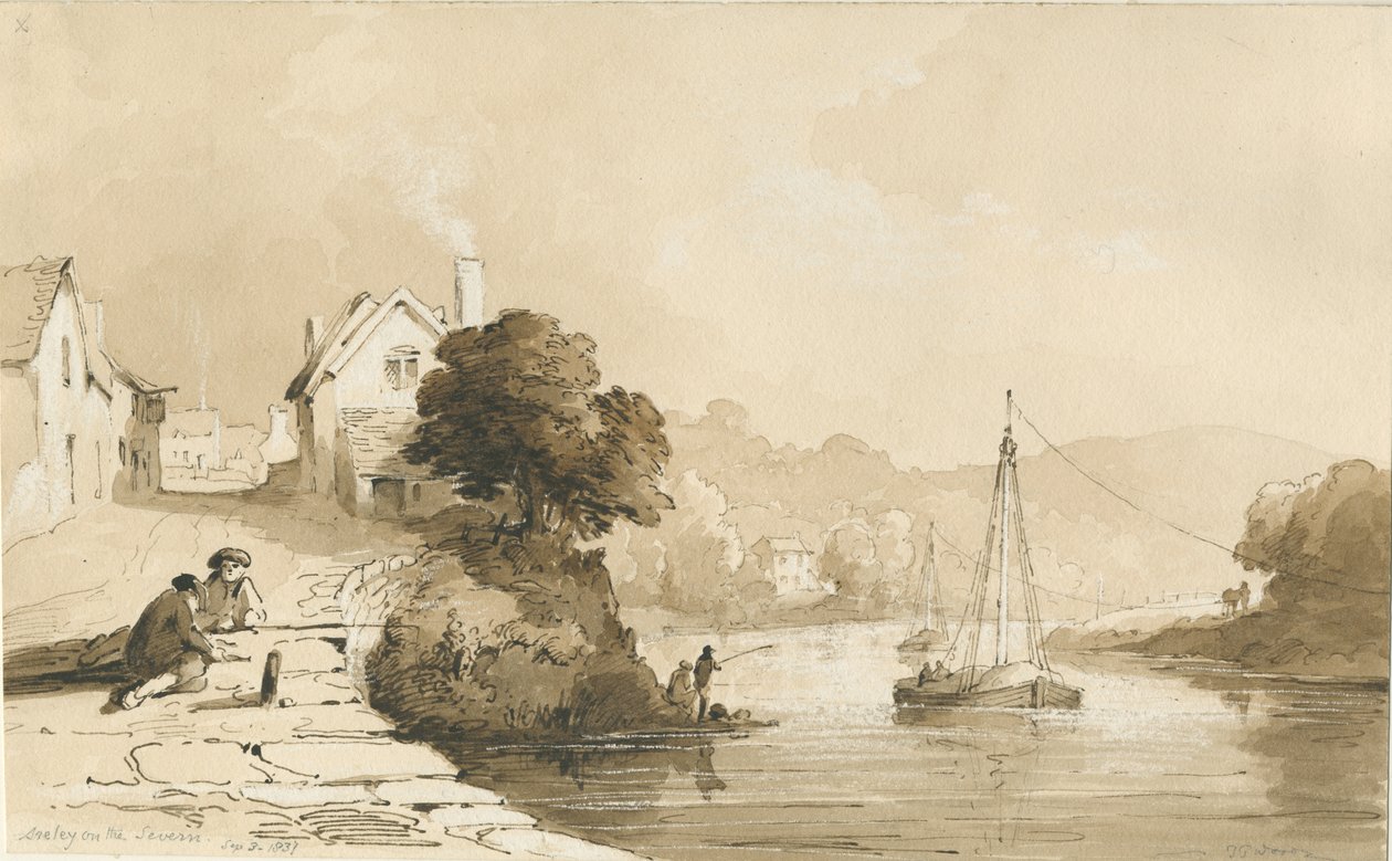 Arley – River Severn: szépia rajz, 1837. szeptember 8 alkotó: Thomas Peploe Wood