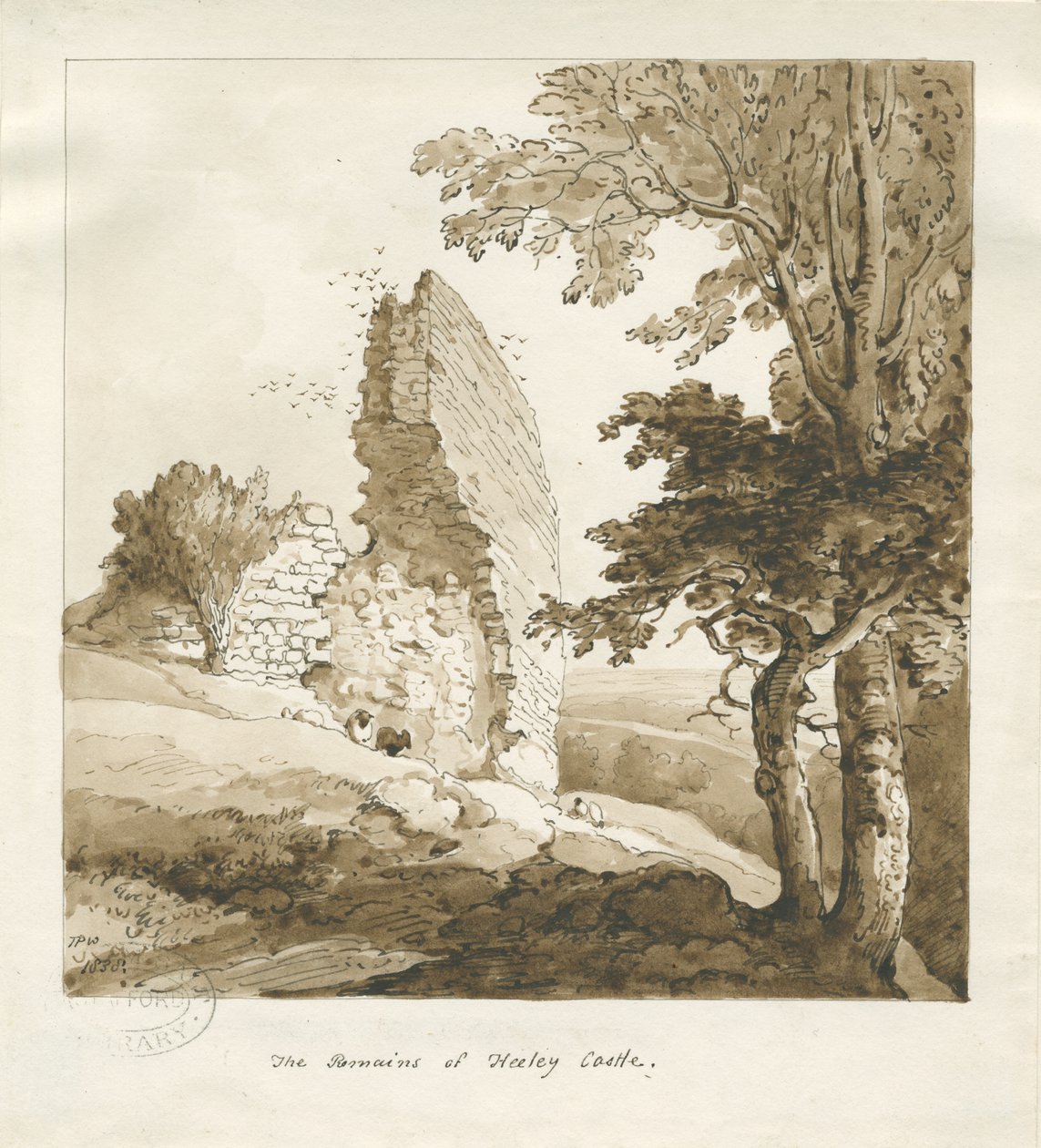 Audley - Heeley Castle: szépia rajz alkotó: Thomas Peploe Wood