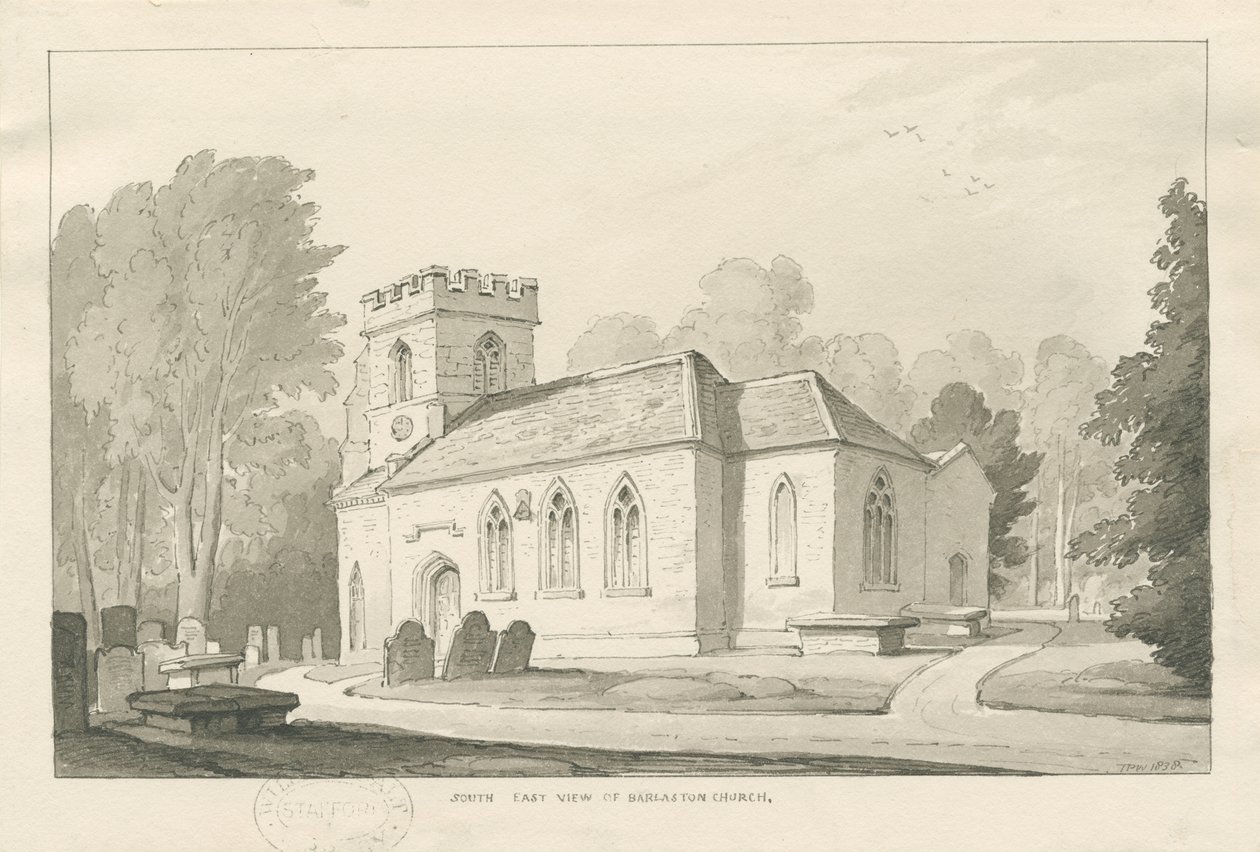 Barlaston templom: toll- és mosórajz, 1838 alkotó: Thomas Peploe Wood