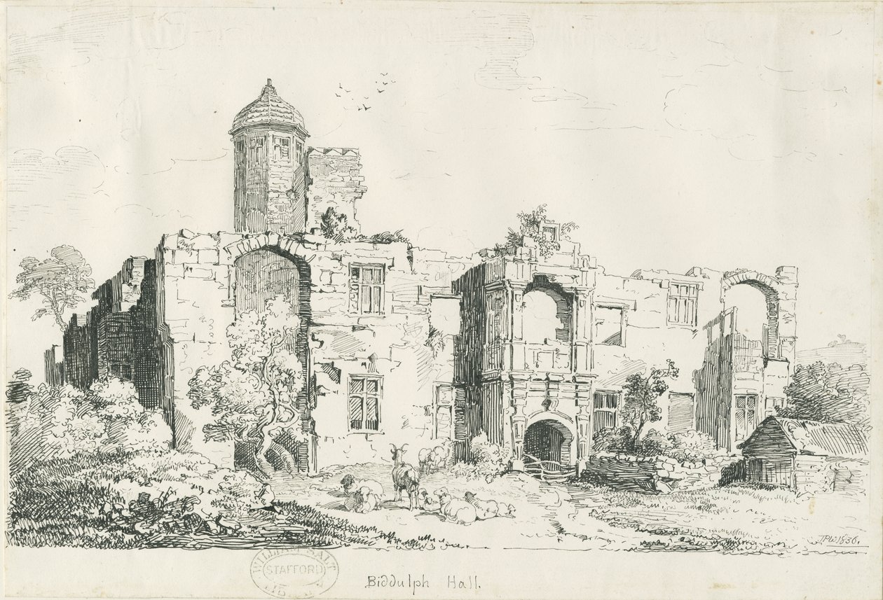 Biddulph Hall (régi): toll- és tusrajz alkotó: Thomas Peploe Wood