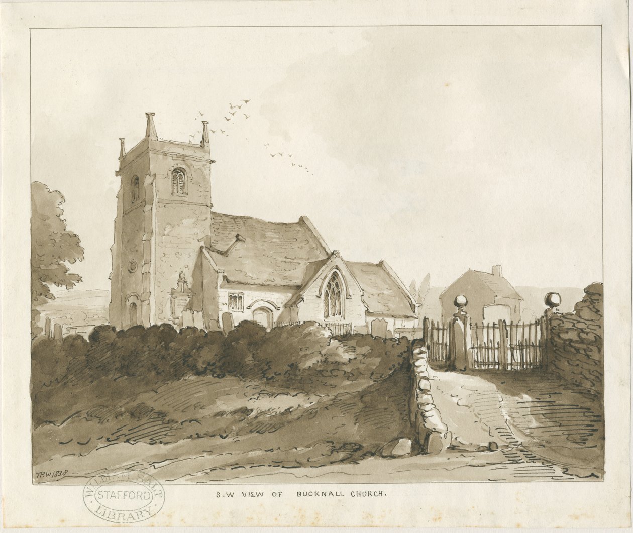 Bucknall templom: szépia rajz alkotó: Thomas Peploe Wood