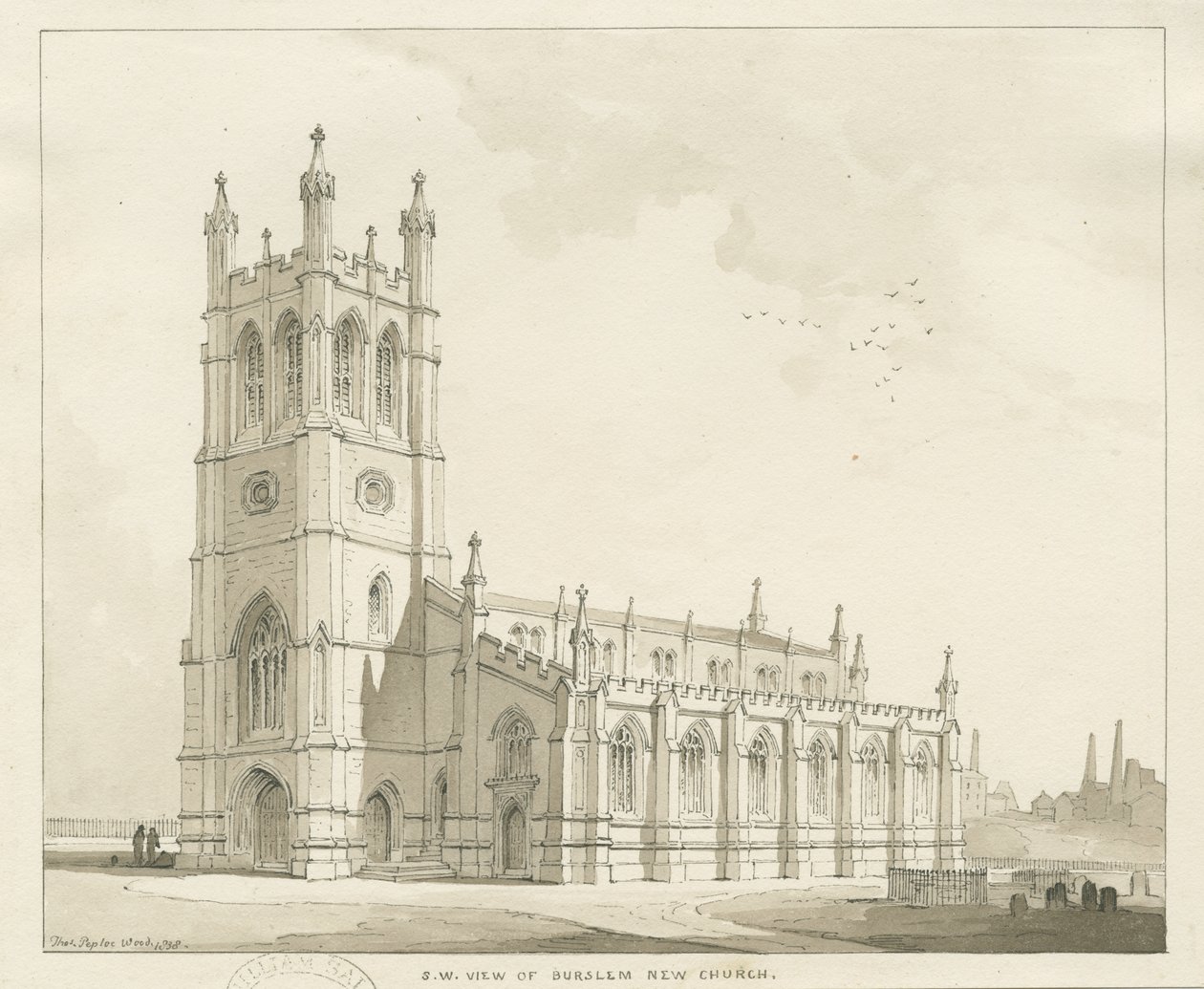 Burslem - Szent Pál templom: toll- és mosórajz alkotó: Thomas Peploe Wood