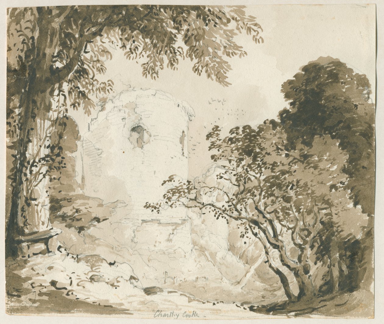 Chartley Castle: ceruza- és mosórajz, nd [1837-1838] alkotó: Thomas Peploe Wood