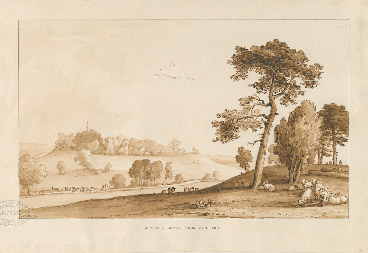 Chartley kastély: szépia mosás rajza, 1837 alkotó: Thomas Peploe Wood