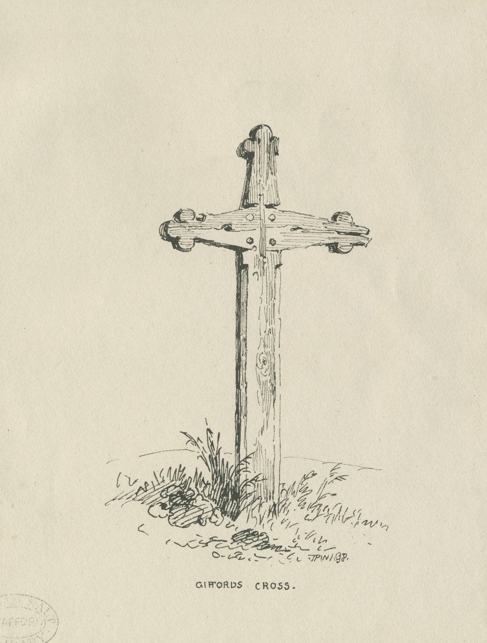 Chillington Hall – „Giffard keresztje”: toll- és tusrajz, 1838 alkotó: Thomas Peploe Wood