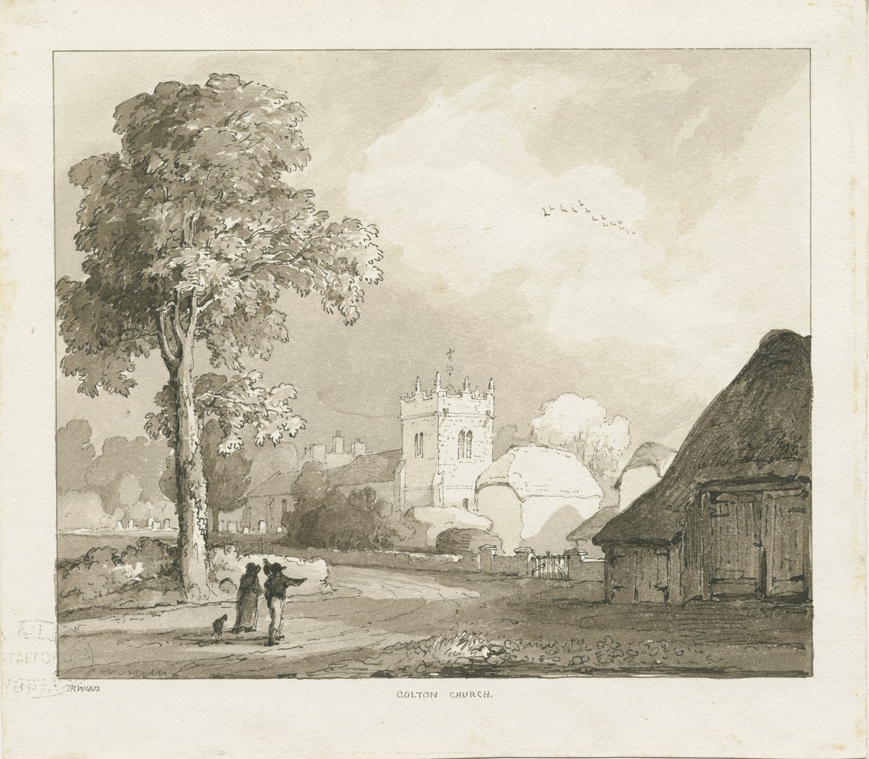 Colton templom: szépia rajz alkotó: Thomas Peploe Wood