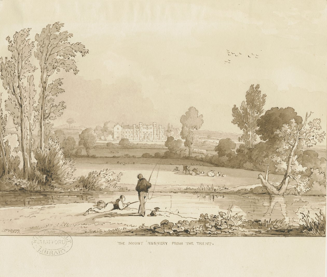 Colwich – A hegyi kolostor: szépia mosás rajza, 1837 alkotó: Thomas Peploe Wood