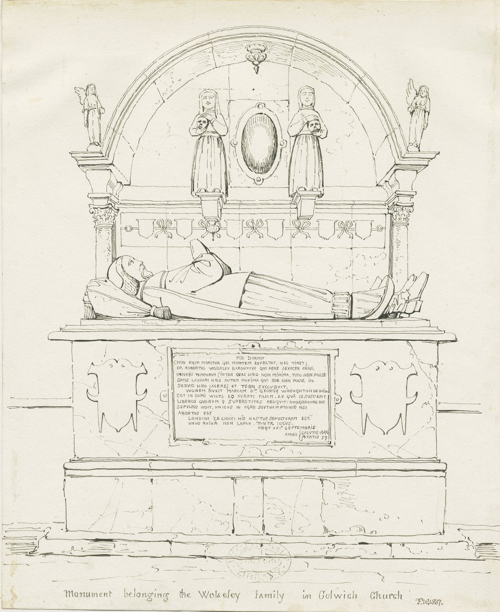 Colwich – Robert Wolseley sírja: toll- és tusrajz alkotó: Thomas Peploe Wood