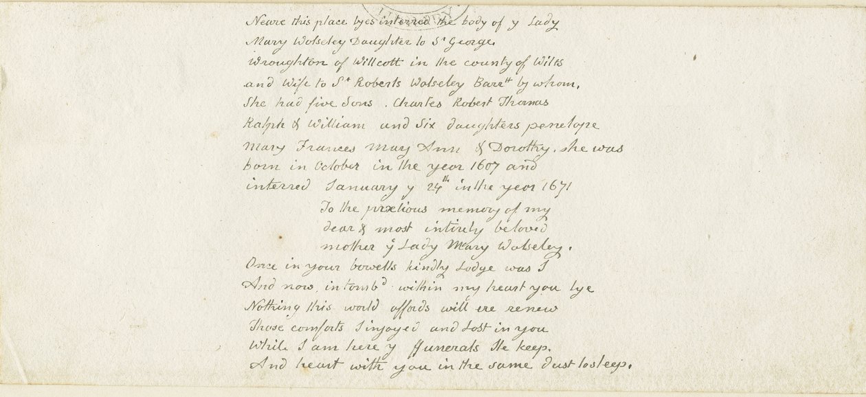 Colwich - Wolseley Az emlékmű felirata: toll, nd [1839] (Kézirat) alkotó: Thomas Peploe Wood